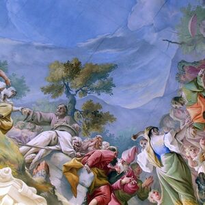 Das Deckenfresko im Marmorsaal von Stift Geras erinnert an das wirtschaftliche Chaos des Stiftes.