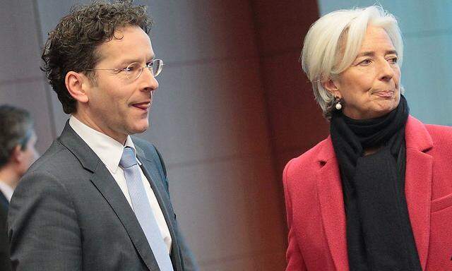 Eurogruppen-Vorsitzender Dijsselbloem mit IWF-Chefin Christine Lagarde bei der Sitzung der Eurogruppe in Brüssel.