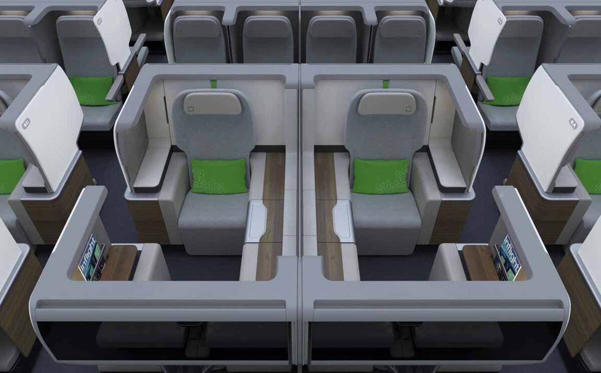 Je nach Flugzeugtyp hätte zudem jede dieser "Kabinen" oder Plätze direkten Zugang zum Flugzeuggang.