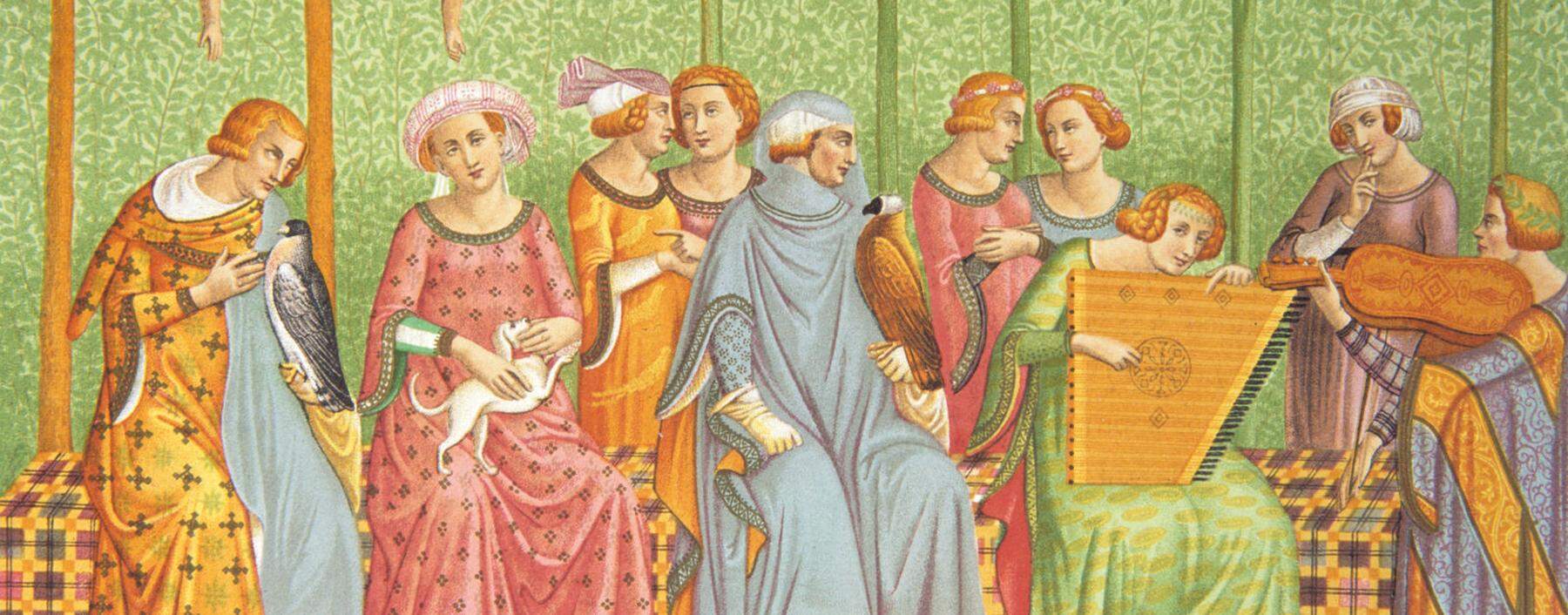 Der florentinische Maler Andrea di Cione, genannt Orcagna, malte aristokratische Frauen seiner Zeit, des 14. Jahrhunderts.