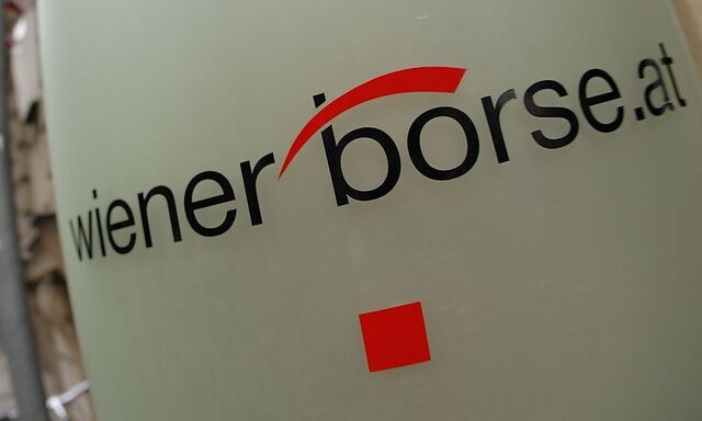 The Vienna Stock Exchange (Wiener Boerse) logo is displayed next to the company's street entrance in Vienna