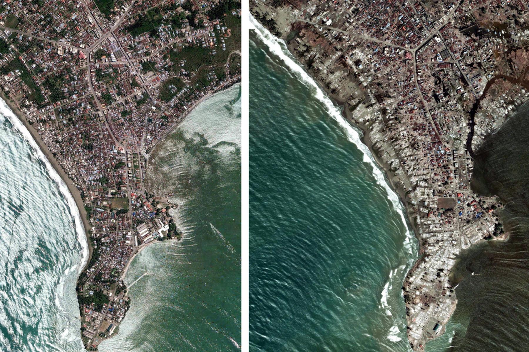 Bilder vor und nach dem Tsunami 2004