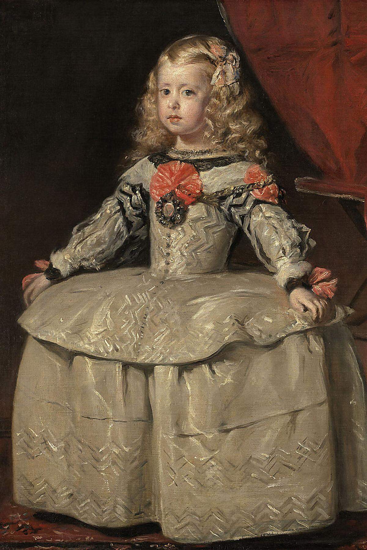 Hier ist Margarita schon fünf Jahre alt - und sie trägt das gleiche weiße Hofkleid wie in Velázquez’ berühmtem Gemälde Las Meninas im Prado. Das Porträt wurde an ihren Großvater Kaiser Ferdinand III. nach Wien gesandt.