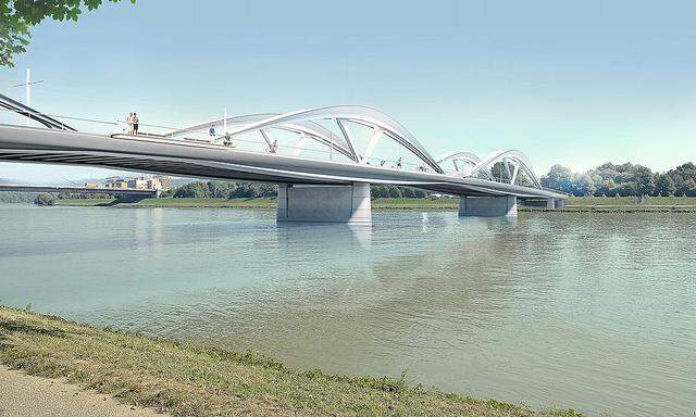 Das Rendering zeigt die geplante Donaubrücke in Linz.