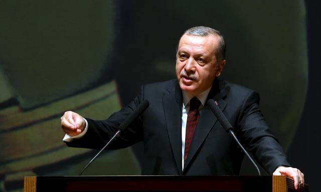 Presidential Palace handout photo shows Turkish President Erdogan addressing the war academy