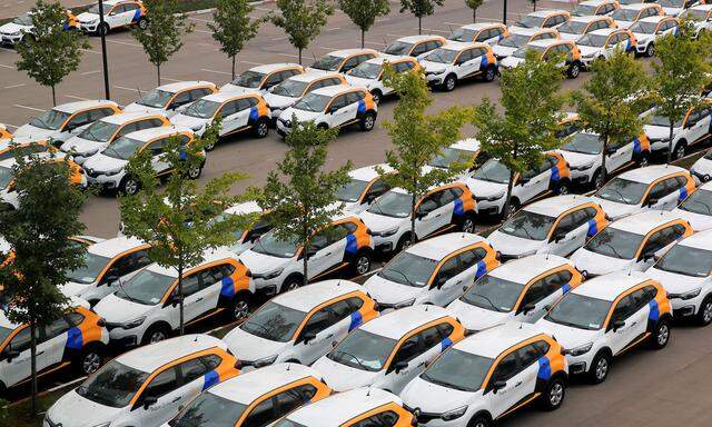 Yandex.Drive carsharing cars are seen at a parking lot in Moscow