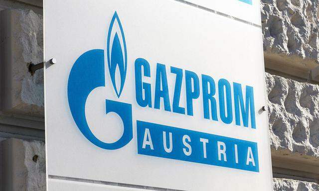 Eine Plakette der Niederlassung von Gazprom in Österreich.