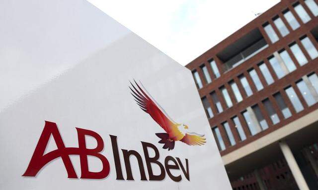 File photo of the Anheuser-Busch InBev logo as seen outside the brewer's headquarters in Leuven