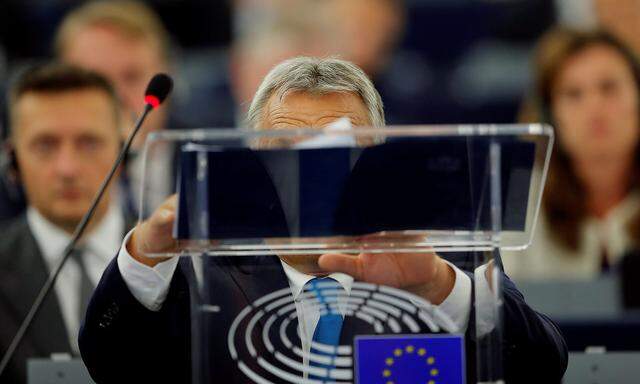 Viktor Orbán vor seiner Rede im EU-Parlament in Straßburg.