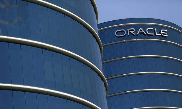 The Oracle logo is seen on its campus in Redwood City