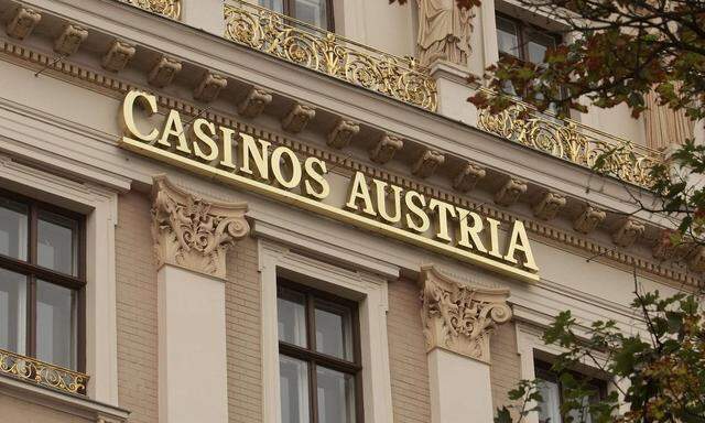 The logo of Austrian gambling monopolist Casinos Austria is pictured on its headquarters in Vienna