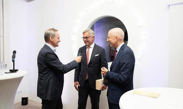 Agenda-Austria-Gründer Franz Schellhorn mit den Ministern Magnus Brunner und Martin Kocher (von li.).  