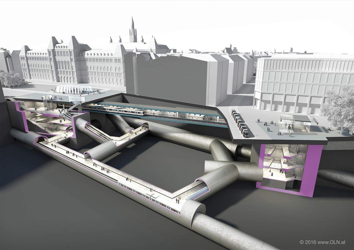 Bei der Station Rathaus wird die U5 die Bahnsteige der derzeitigen U2 nutzen. Die neue U2-Station wird darunter entstehen. Der südliche Zugang Stadiongasse zu einem künftigen U5-Bahnsteig bleibt erhalten. Die bestehenden U2-Stationszugänge Landesgerichtsstraße/Lichtenfelsgasse werden so ausgebaut, dass von hier beide Linien erreichbar sein werden. Ein zusätzlicher U2-Zugang wird bei der Kreuzung Josefstädter Straße/Landesgerichtsstraße errichtet. Er bindet die Straßenbahnlinie 2 direkt an, die den Fahrgästen auch während der gesamten Bauzeit zur Verfügung stehen wird.  