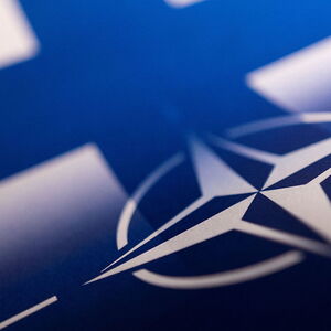 FILE PHOTO: Illustration shows Finnish and NATO flags