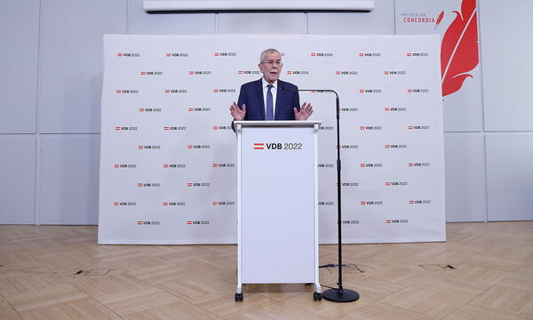 Austrian President Van der Bellen attends a news conference in Vienna