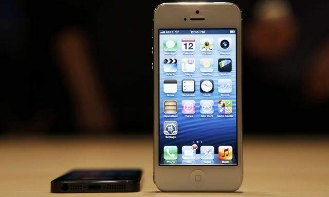 The iPhone 5 on display after its introduction during Apple Inc.'s iPhone media event in San Francisco