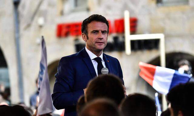 Frankreich, Emmanuel Macron Wahlkampfveranstaltung in Figeac Dernier meteting de Emmanuel Macron a Figeac dans le Lot.