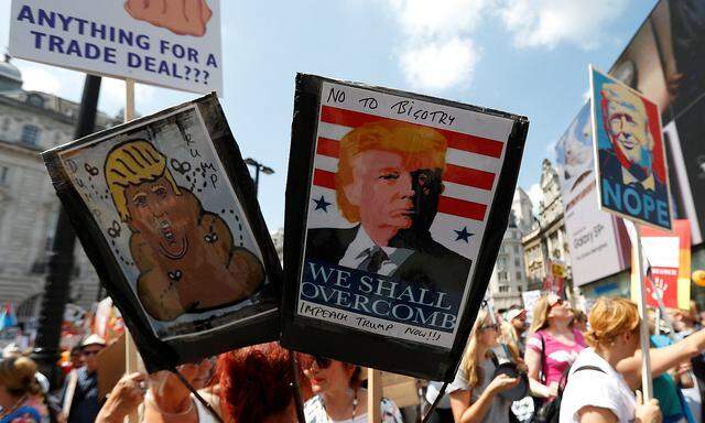 Demonstrators protest against the visit of U.S. President Donald Trump, in central London