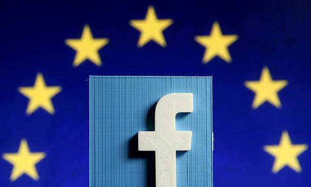 FILE PHOTO: Picture illustration of 3D-printed Facebook logo in front of EU logo