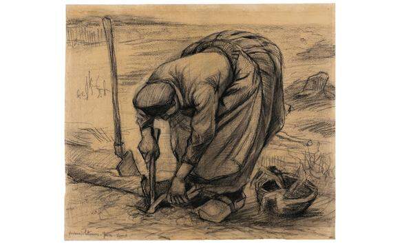 Vincent van Goghs Kohlezeichnung „Planteuse des betteraves“.