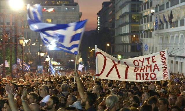 July 4 2015 Athens Greece Massive Pro Government and No Vote Oxi rally on Friday night in