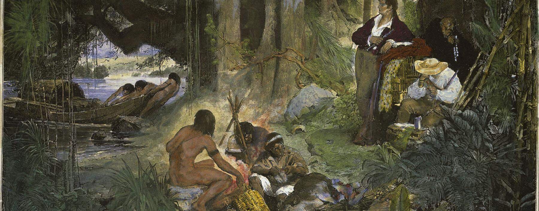 Alexander von Humboldt bei seiner Reise durch den tropischen Regenwald des Amazonas (1799–1804). 