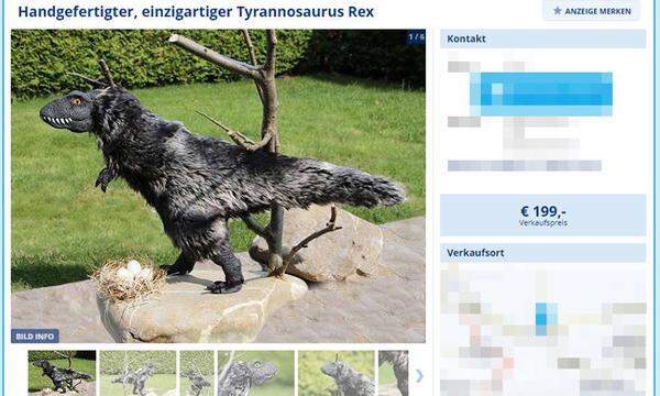 Ein wahres Kunstwerk ist dieser selbstgebastelte, maßstabsgetreue T-Rex. Und wie der Verkäufer schon sagt, einzigartig ist es auf jeden Fall.