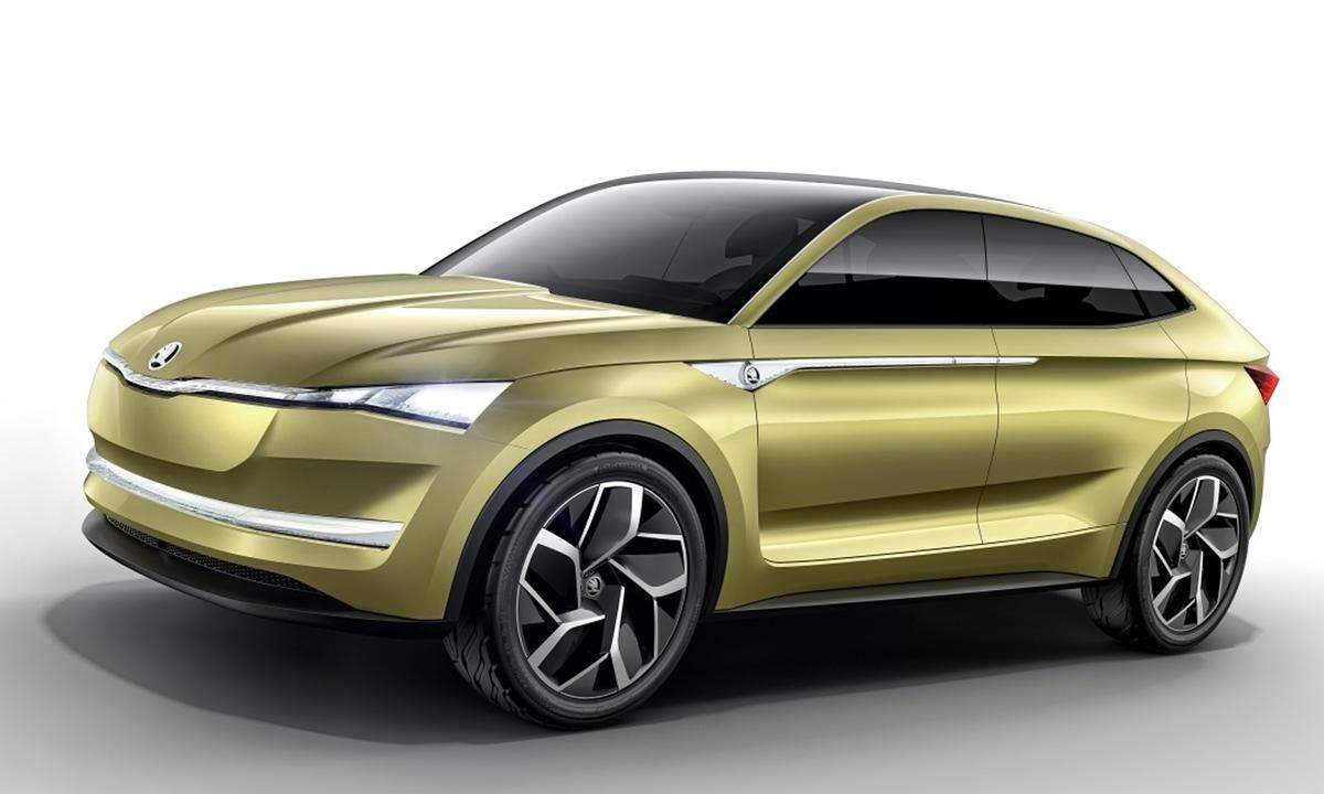 Skoda Vision E Mit einem wuchtigen Coupé rollt Skoda in China ins Elektro-Zeitalter. Das Design der Studie stammt noch von Škodas Ex-Designchef Jozef Kaban, der kürzlich zu BMW wechselte.