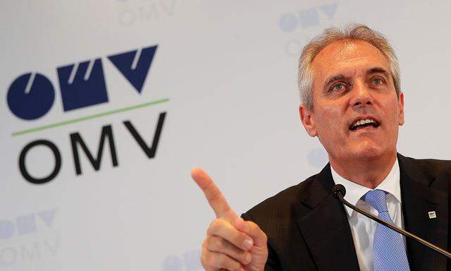 Chief executive of Austrian energy group OMV Seele addresses a news conference in Vienna
