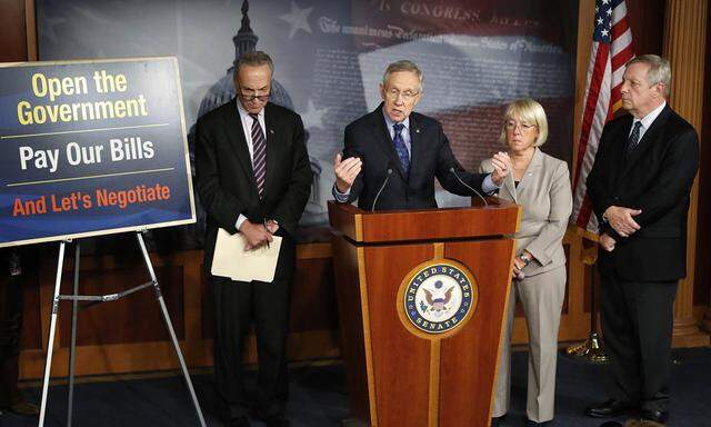 Schumer, Reid, Murray and Durbin address reporters at a news conference in Washington
