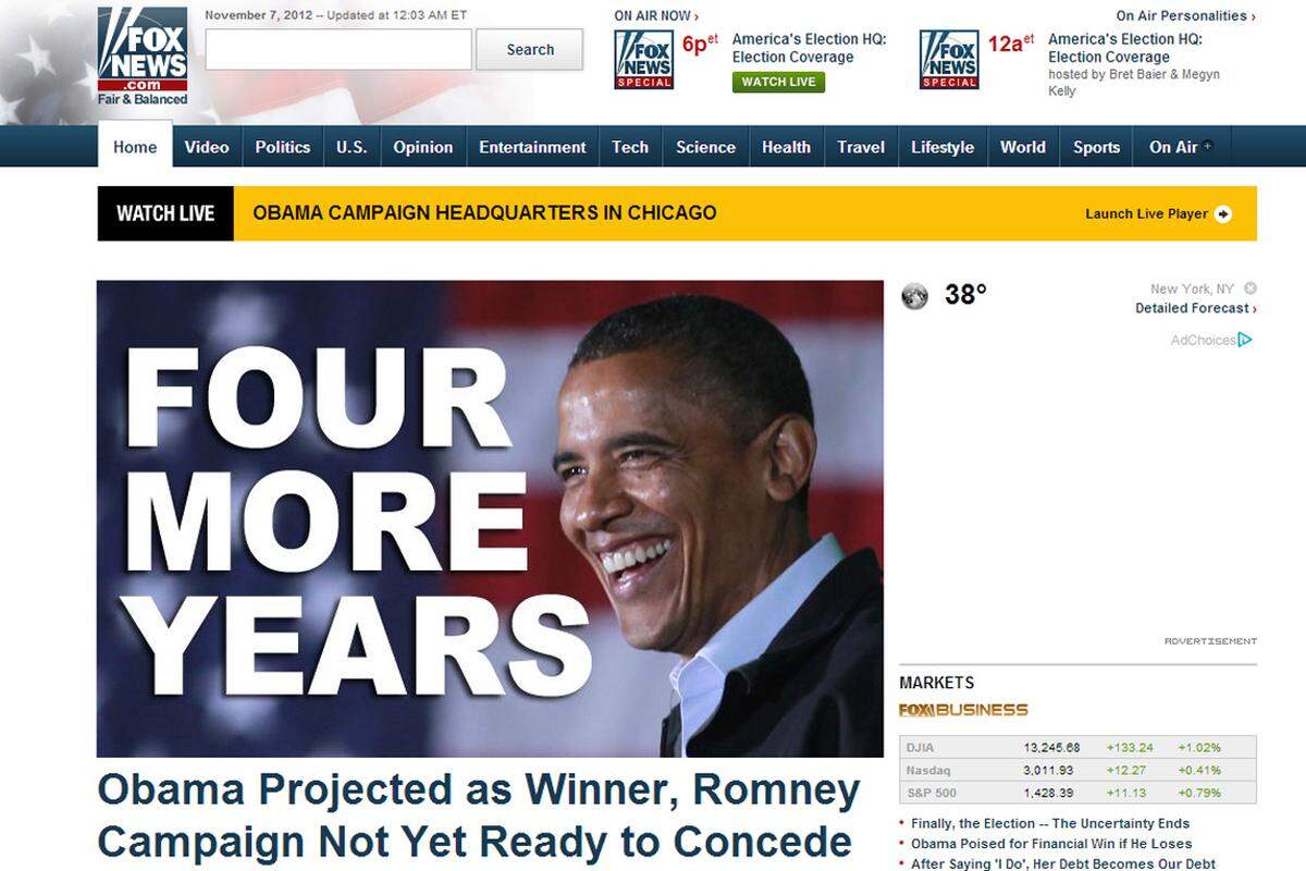 "Four more Years" - die Worte von Barack Obama nach seiner Wiederwahl gingen um die Welt und wurden in vielen Medien zum Aufmacher. Eine (unvollständige) Medienschau