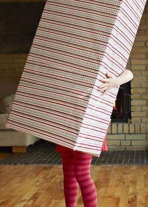 Little girl holding huge present