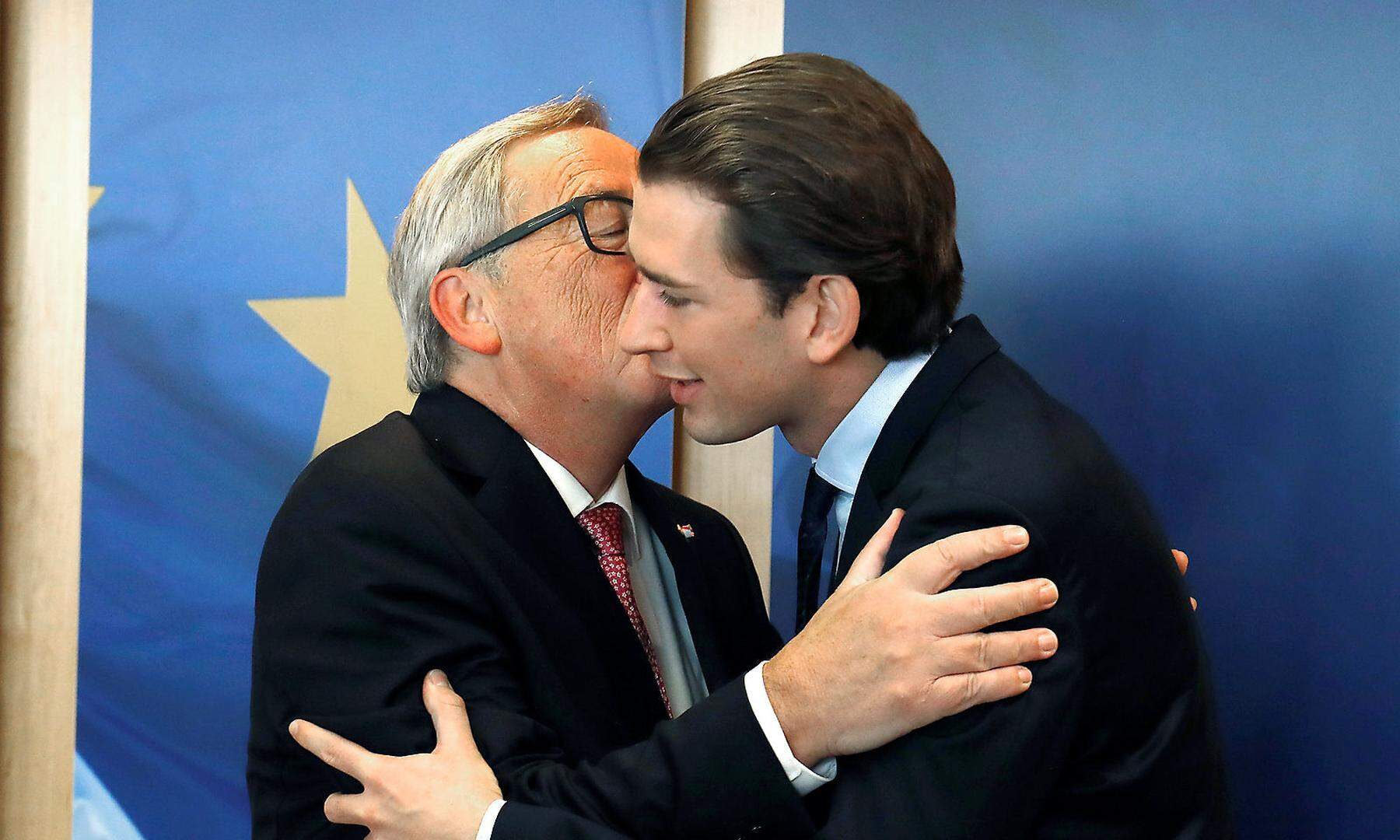 Austrian's Foreign Minister Sebastian Kurz is welcomed by European Commission President Jean-Claude Juncker in Brussels