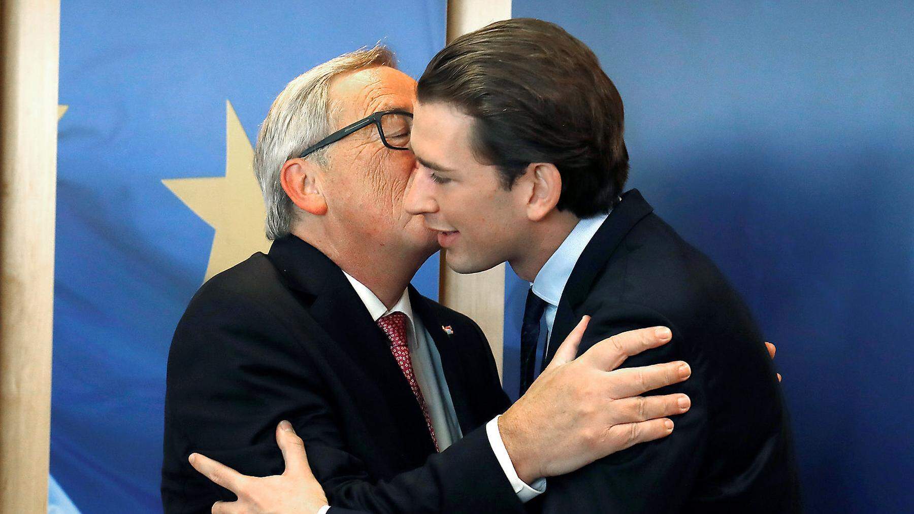 Austrian's Foreign Minister Sebastian Kurz is welcomed by European Commission President Jean-Claude Juncker in Brussels