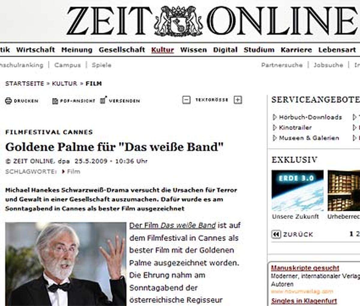 Die "Zeit" enthält sich der Länderzuschreibung: "Das weiße Band" habe gewonnen, Regisseur Michael Haneke sie aber "österreichisch", der Film selbst spiele in Norddeutschland, schreibt sie.