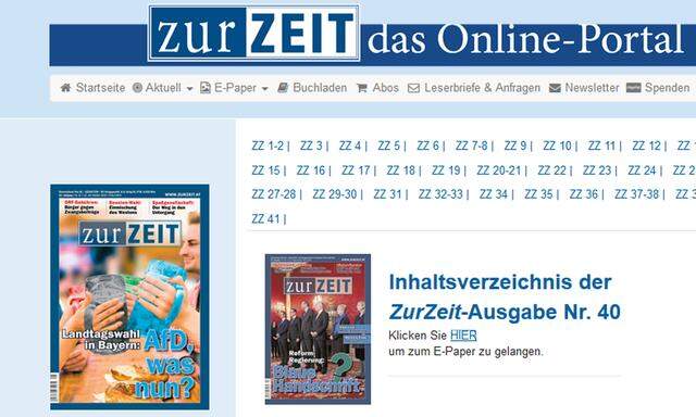 Homepage von "Zur Zeit" mit den aktuellen Ausgaben