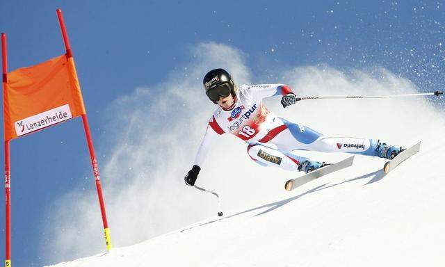Gut of Switzerland races during the women's downhill event during the FIS Alpine Skiing World Cup finals in the Swiss ski resort of Lenzerheide