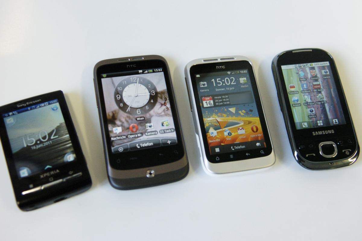 Hier ein Vergleich zwischen aktuellen günstigen Smartphones: Sony Ericsson Xperia X10 Mini, HTC Wildfire, Wildfire S und Samsung Galaxy 5 i5500.
