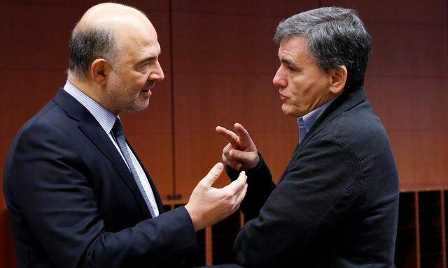 EU-Währungskommissar Pierre Moscovici (l.) mit Griechenlands Finanzminister, Euklidis Tsakalotos.