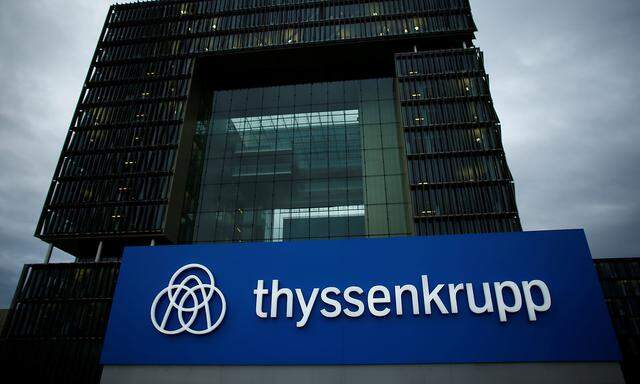A logo of ThyssenKrupp AG is pictured outside their headquarters in Essen