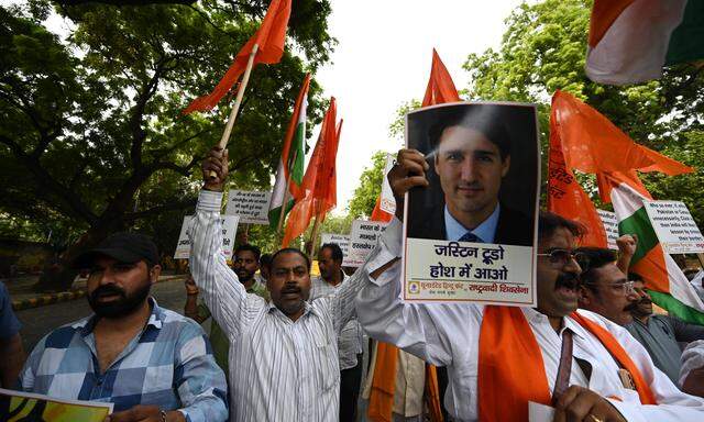 Archivbild vom 24. September 2023: In Indien wurde gegen den kanadischen Premier Trudeau demonstriert.