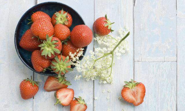 Erdbeeren mit Hollerblüte