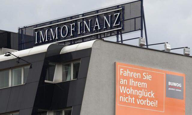 The logo of Austrian property group Immofinanz is pictured on the rooftop of an office building in Vienna