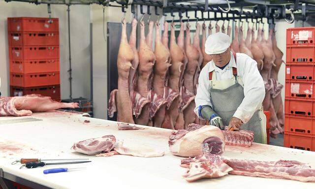 Processing of pig carcasses in a slaughterhouse model released Symbolfoto property released PUBLICAT