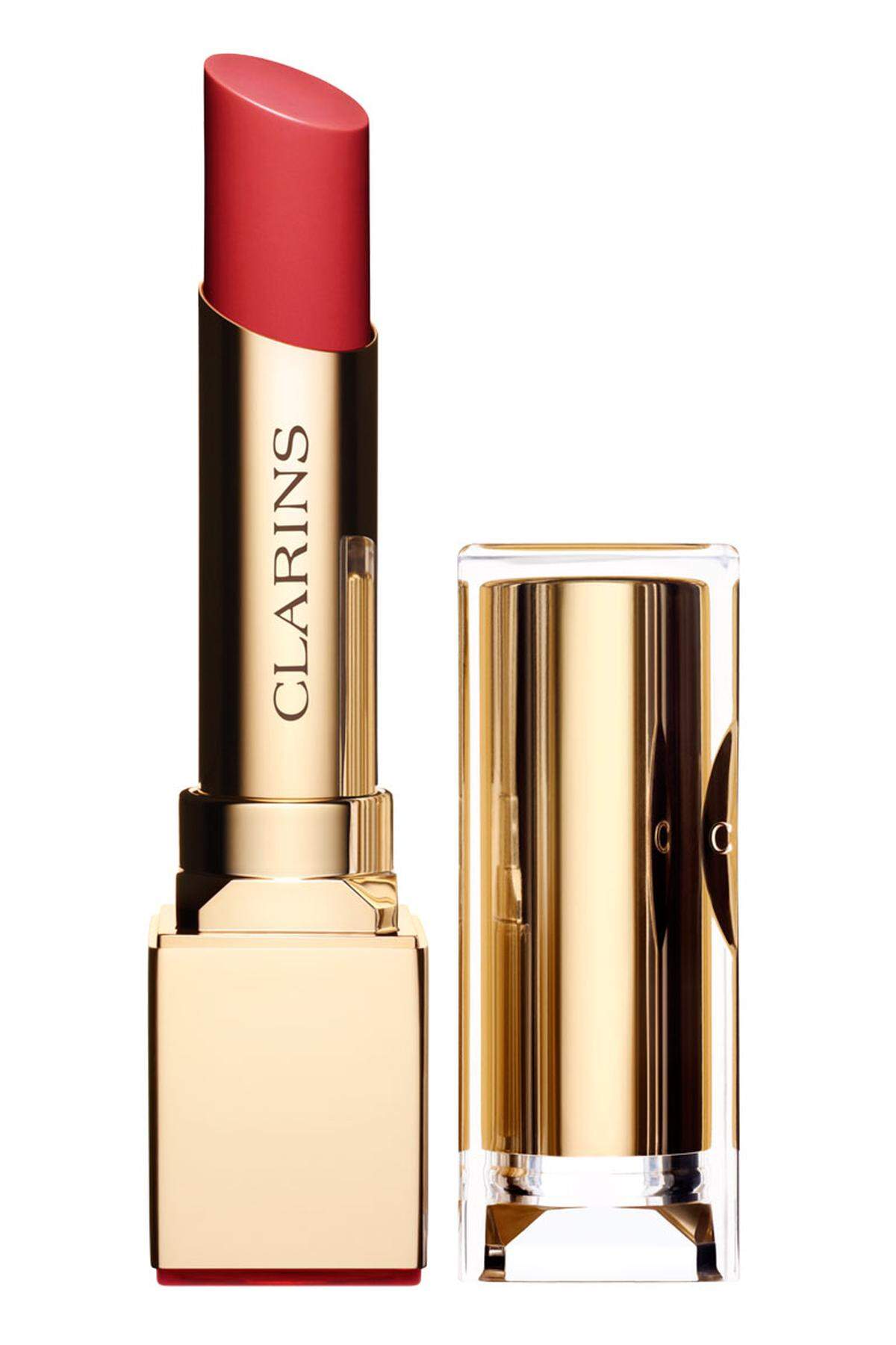 Der Lippenstift „Rouge Eclat“ mit Anti-Aging-Effekt in der Nuance „Tropical Pink“, von Clarins, 23 Euro