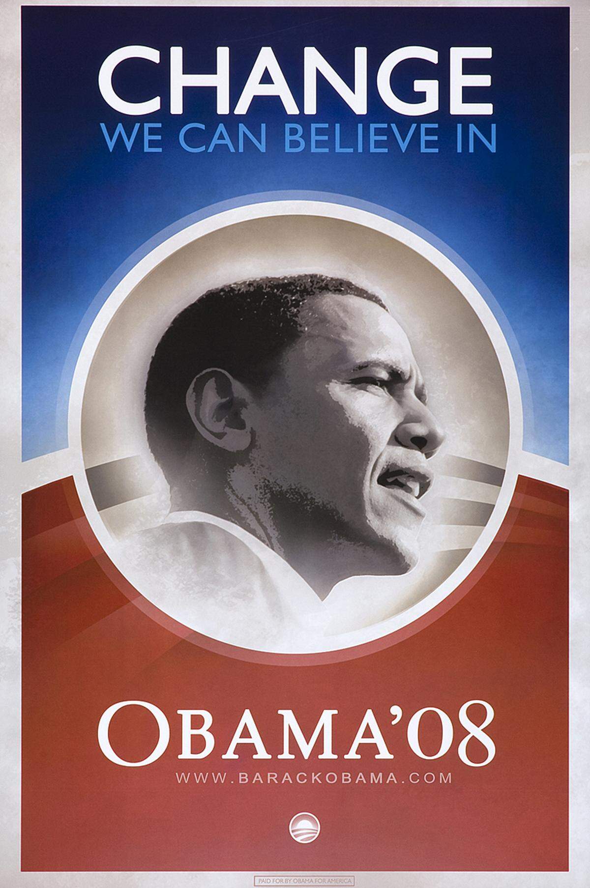 ... auf den zweiten Blick würden die Strategien erkennbar, die das politische Porträt zu einem spannenden Untersuchungsgegenstand machen.Im Bild: Anonym, „Obama ’08“, USA 2007 Museum für Gestaltung Zürich, Plakatsammlung, ZHdK
