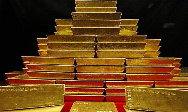 A pile of gold bars is seen in this picture illustration taken at the Czech National Bank in Prague