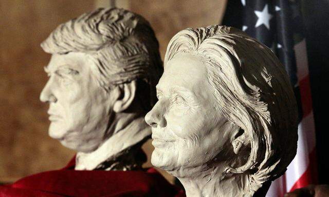 Clay busts of U.S. presidential candidates Hillary Clinton and Donald Trump are seen at the Wax Museum in Madrid 