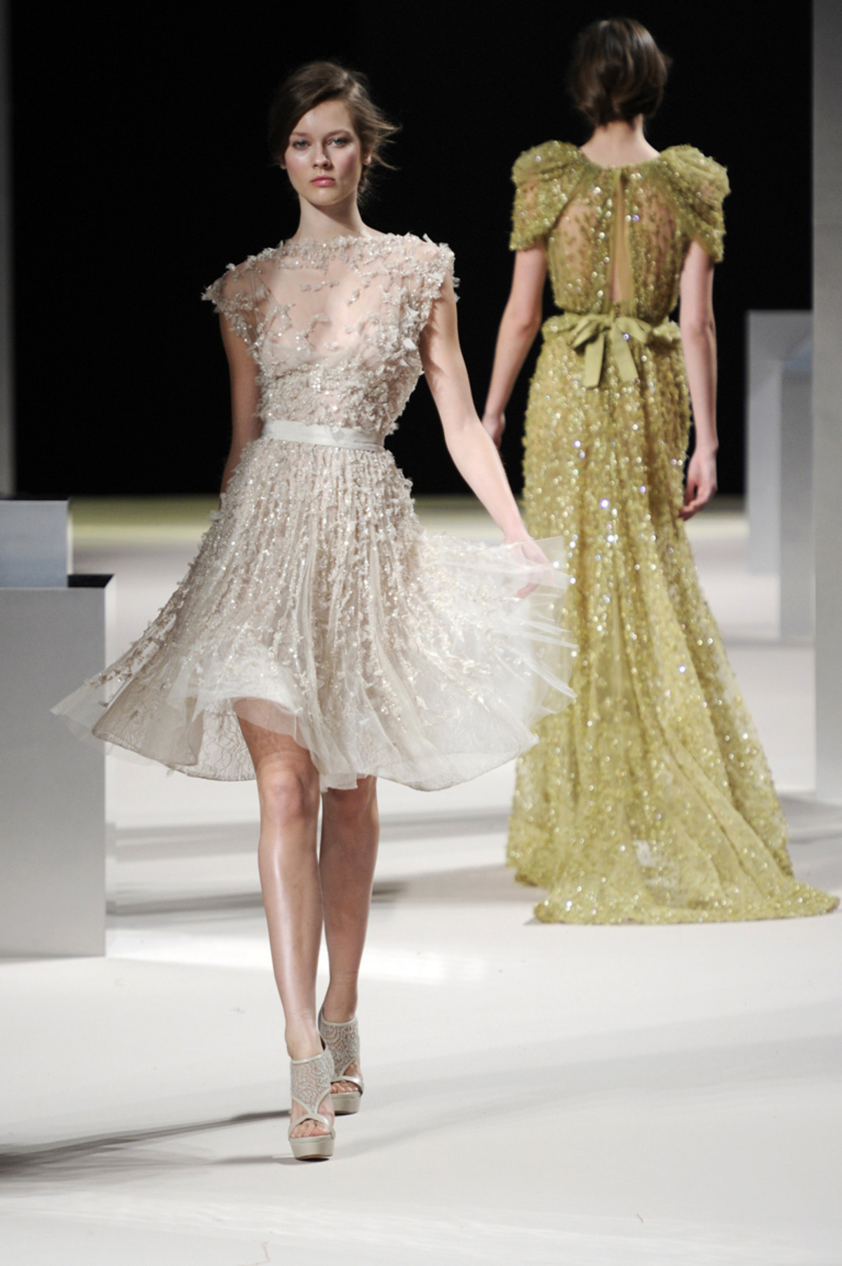 Aufwendig bestickt zeigt Eli Saab wieder makellos schöne Abendroben, die für die Ewigkeit gemacht sind.