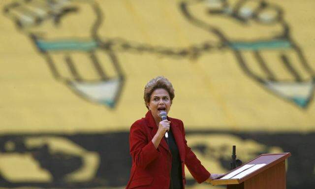Rousseff speaks during the closing ceremony of the 'March of the Daisies' at the Mane Garrincha Stadium in Brasilia
